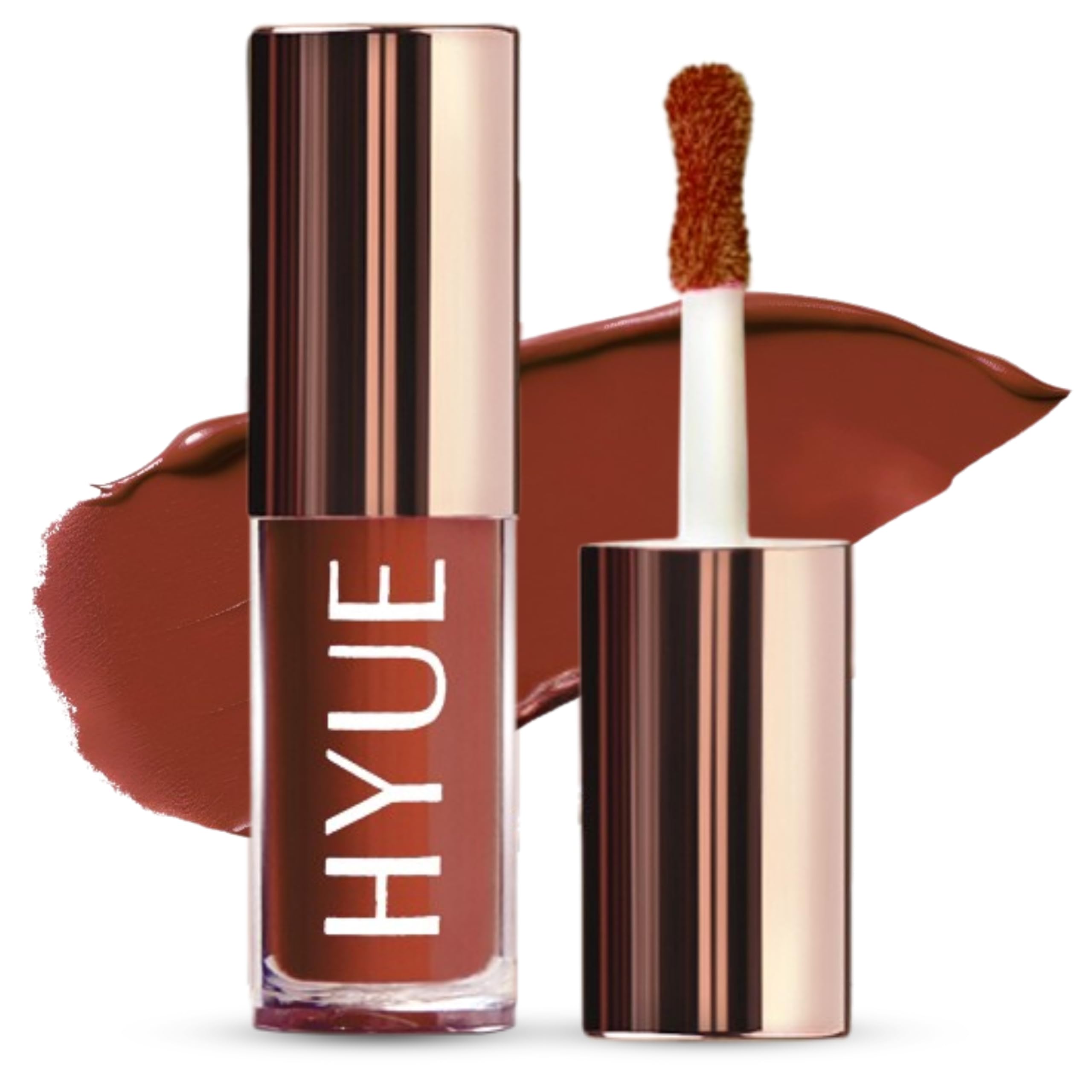HYUE HydraMatte™ Liquid Lipstick | Spicy Tan | 2.2 ml | Long-wear Soft-Matte Finish | Intense Color Payoff | Liquid Lipstick | with Jojoba Oil, Sweet Almond Oil, Indian Gooseberry Extract, Sesame Extract | Travel-Friendly Pack | Precision Tip Applicator | 12 Shades-image-1