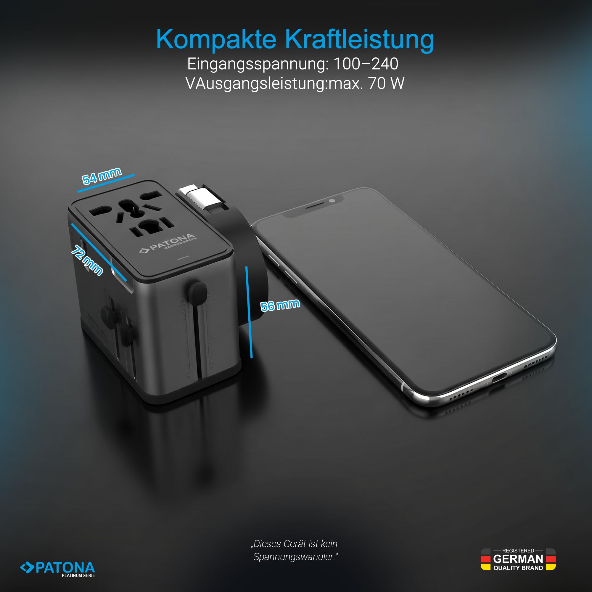 PATONA Reiseadapter Weltweit 70W GaN mit Magnetischer Kabelrolle | Universal Adapter & Reisestecker mit 3 USB-C PD + 1 USB-A QC | Travel Adapter USA, England, Japan, EU 150+ Länder