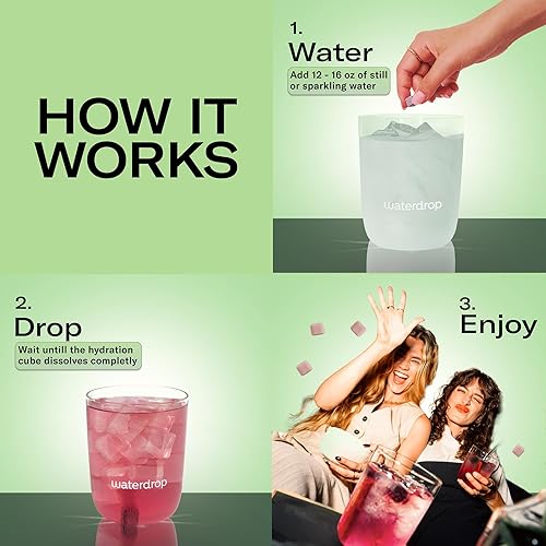 Miniatura 4 de Waterdrop - Cubos de hidratación con vitamina C, vitaminas B y electrolitos, paquete variado de electrolitos de 4 sabores, cubos potenciadores de