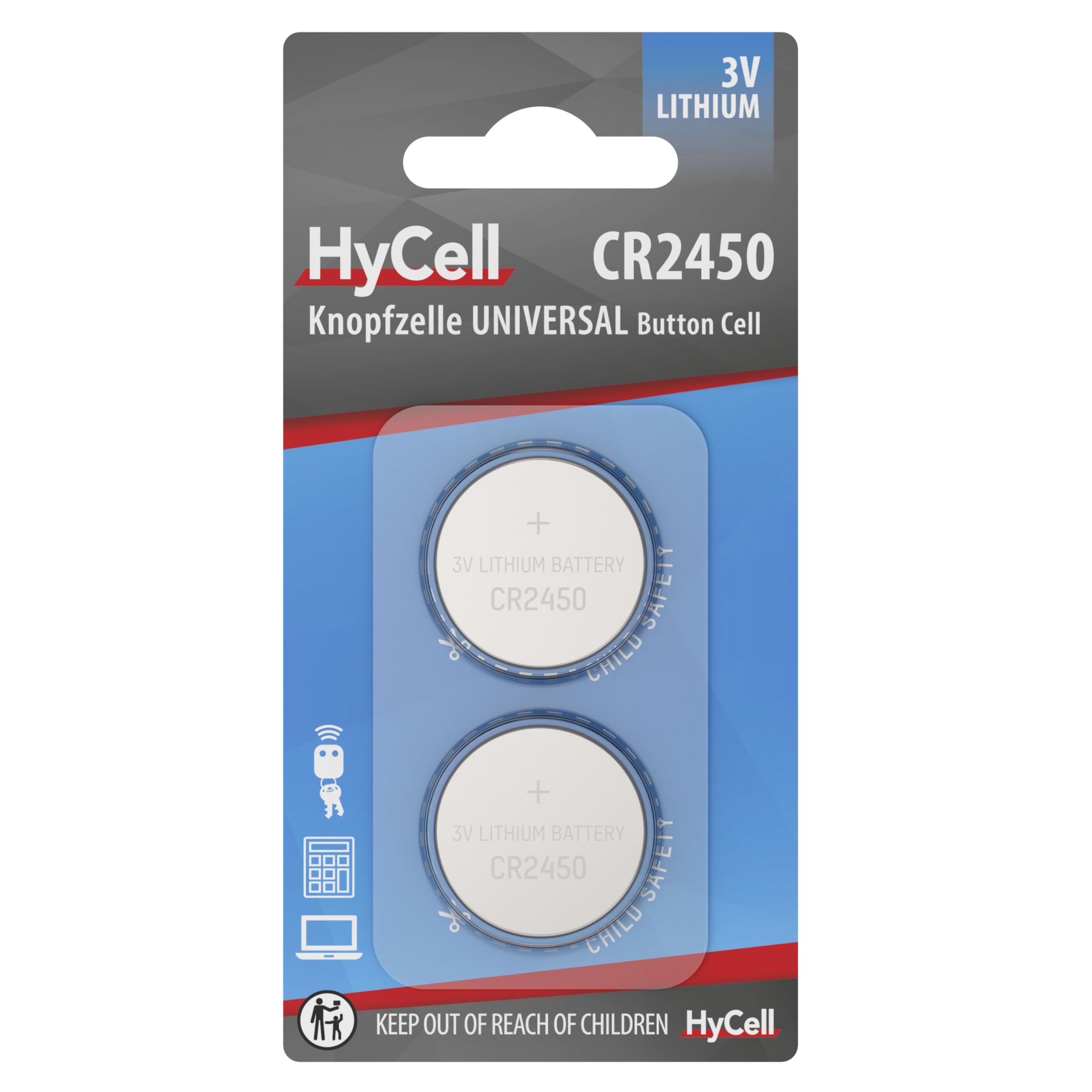 HyCell CR2450 Lithium-Knopfzellen, 3V, 2er-Pack