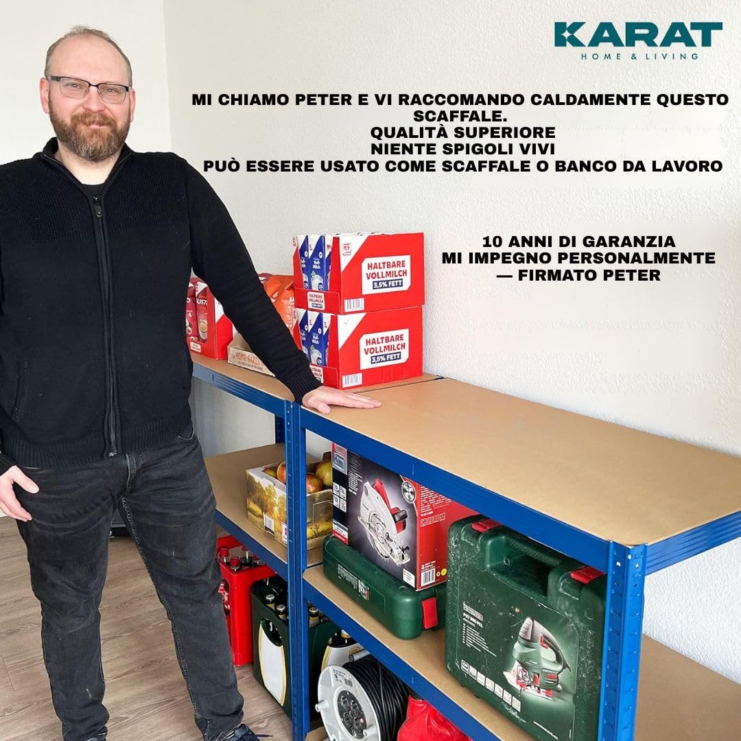 KARAT Scaffalatura per carichi Pesanti - Lakota - Set da 2 Pezzi, scaffalatura, Cantina, Magazzino, 5 Ripiani Regolabili (Blu, 40 x 90 x 180 cm)