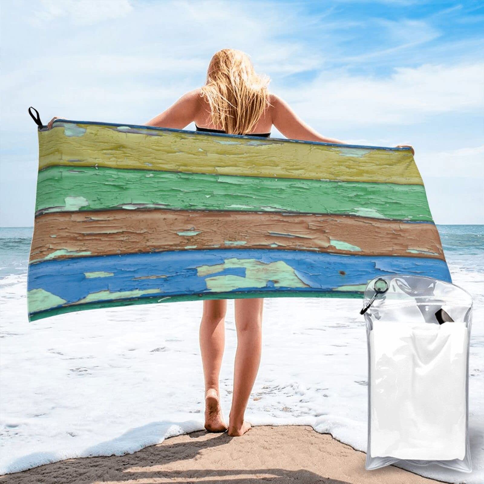 Lawenp Colorfully Wood Microfiber Beach Towel Adults Large Quick Drying Bath Towel Travel Towels with Pouch 31.5"x63"