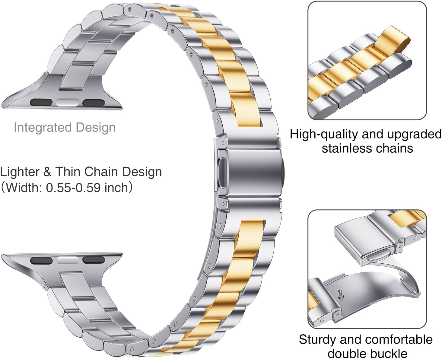 Thin Bands Compatible with Apple Watch 44mm 42mm 45mm 49mm,Stainless Steel Metal Replacement Adjustable Wristband Strap for iWatch Ultra3/2/1 SE3/2/1 Series 11/10/9/8/7/6/5/4/3/2/1 Women - Image 4