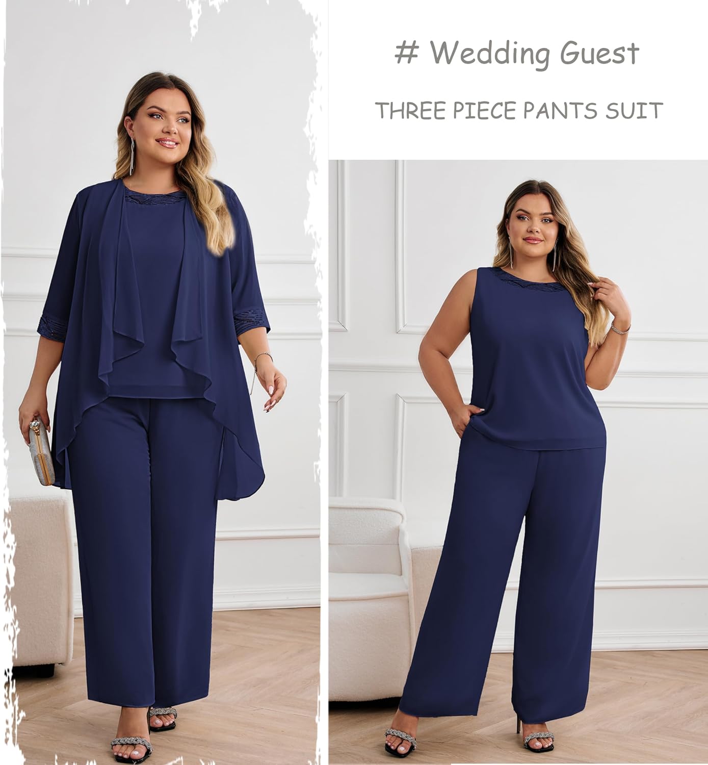 Hanna Nikole Plus Size Mother of The Bride Pant Suits 3 Piece Chiffon Sets Wedding Guest Gowns Formal Outfits with Jacket - Image 2