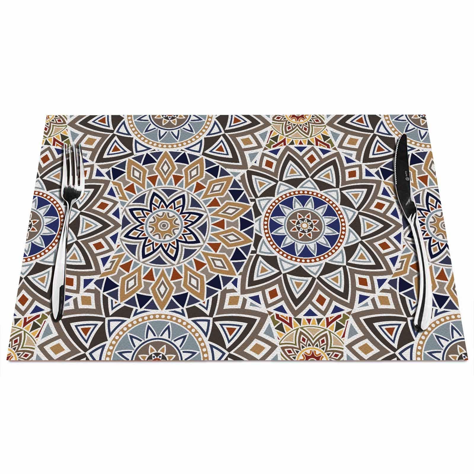 Walmsco Placemats Mandala Ethnic Floral Pattern Decor For Dining Room Kitchen Table,Waterproof Non-Slip Washable Heat Resistant Placemats,Set of 4,12"x18"