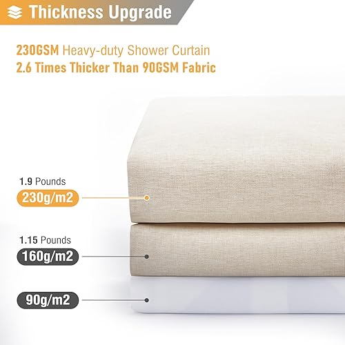 Miniatura 4 de BTTN - Juego de cortina de tela con textura de lino para cubículo de ducha angosto, con 6 ganchos de plástico, diseño con peso de alta resistencia y