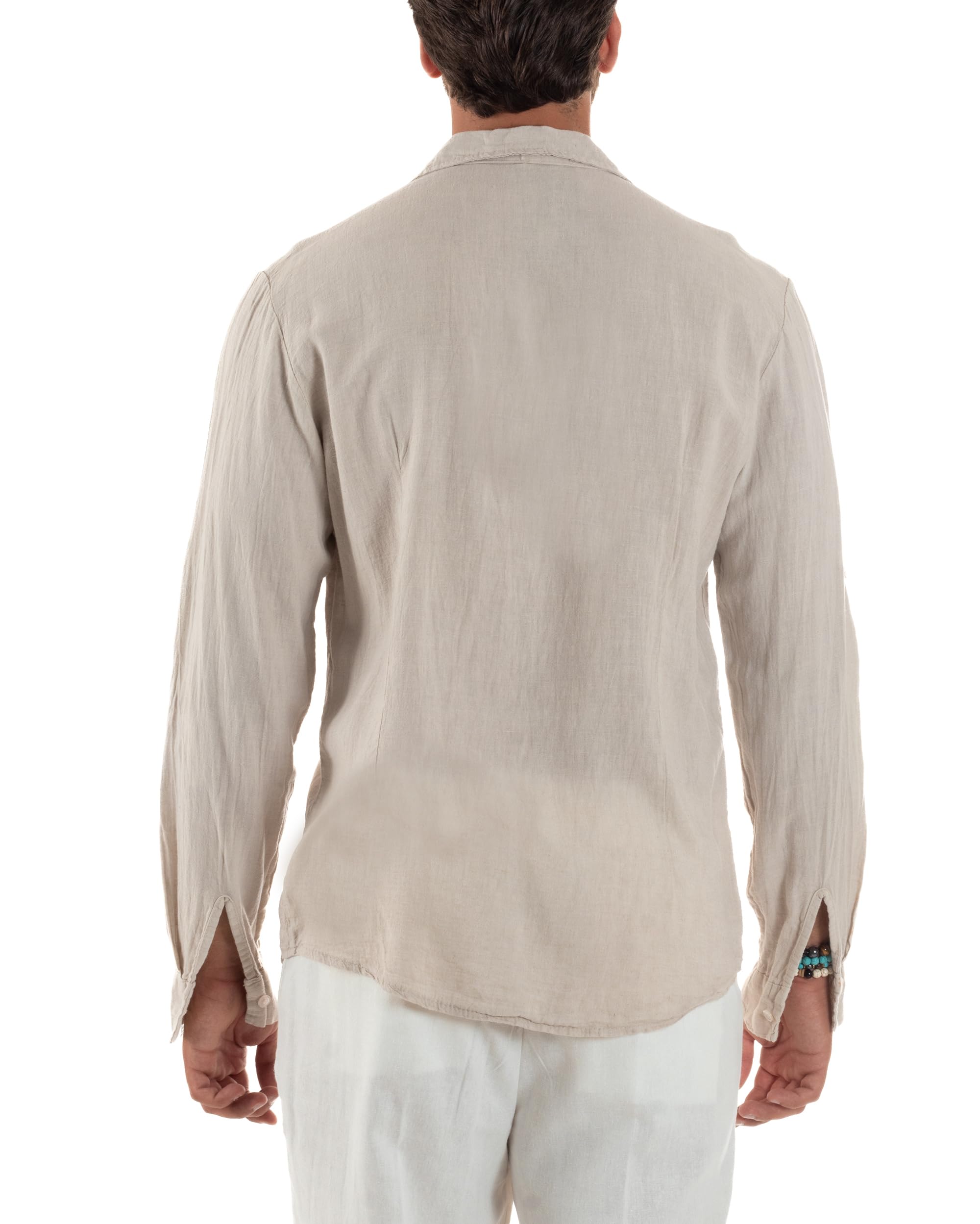 Camicia Uomo Lino Colletto Maniche Lunghe Casual Regular Fit Basic Tinta Unita Vari Colori