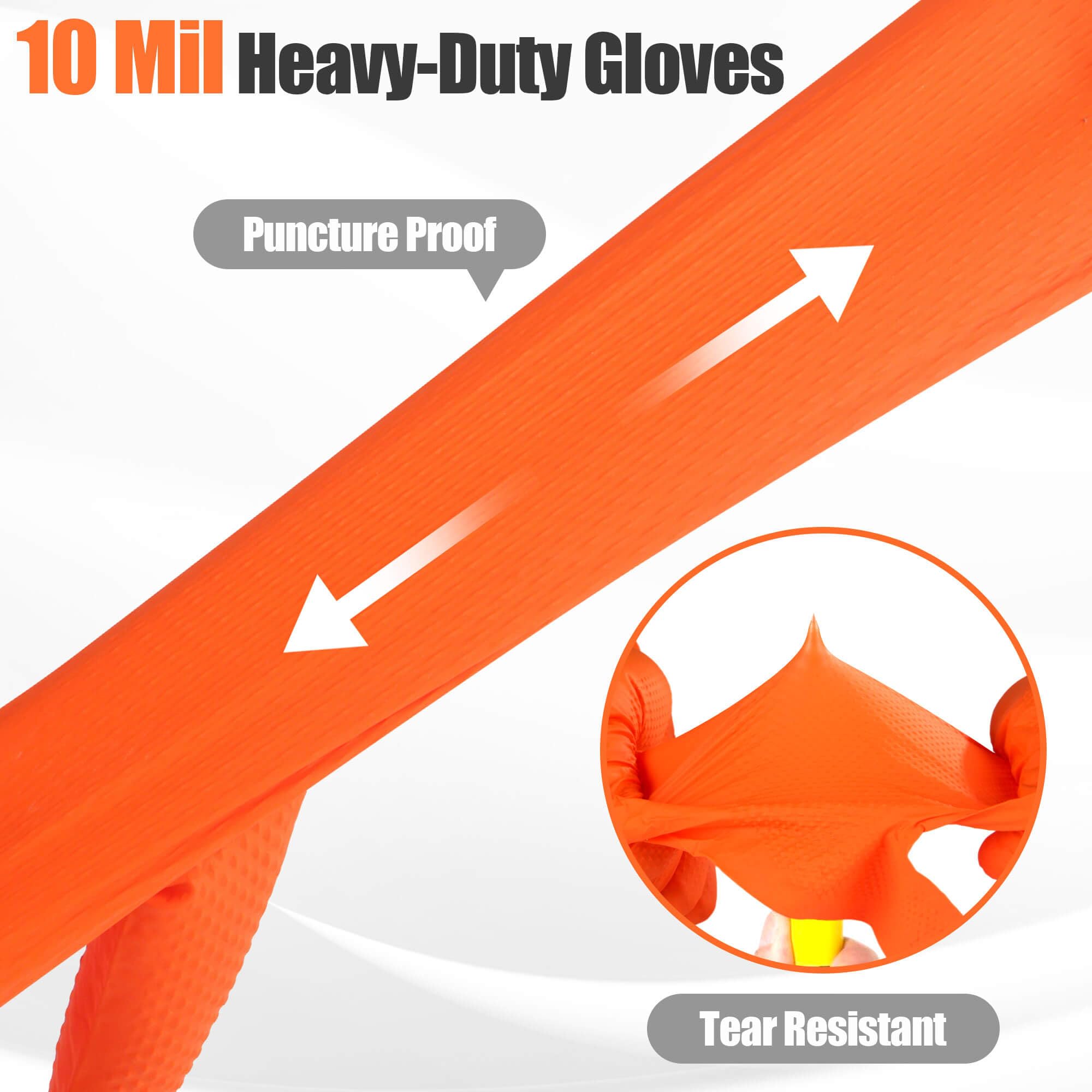 TREEGO Guantes de nitrilo naranja de 10 mil, medianos, desechables, resistentes, sin látex ni polvo, resistentes a los químicos, agarre de diamante para automoción, preparación de alimentos, limpieza