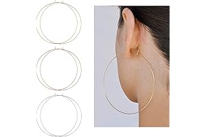 3 Pairs Super Hoops, 18k Gold Plated Big Geometric Thin Lightweight Minimalist Jewelry for Women
