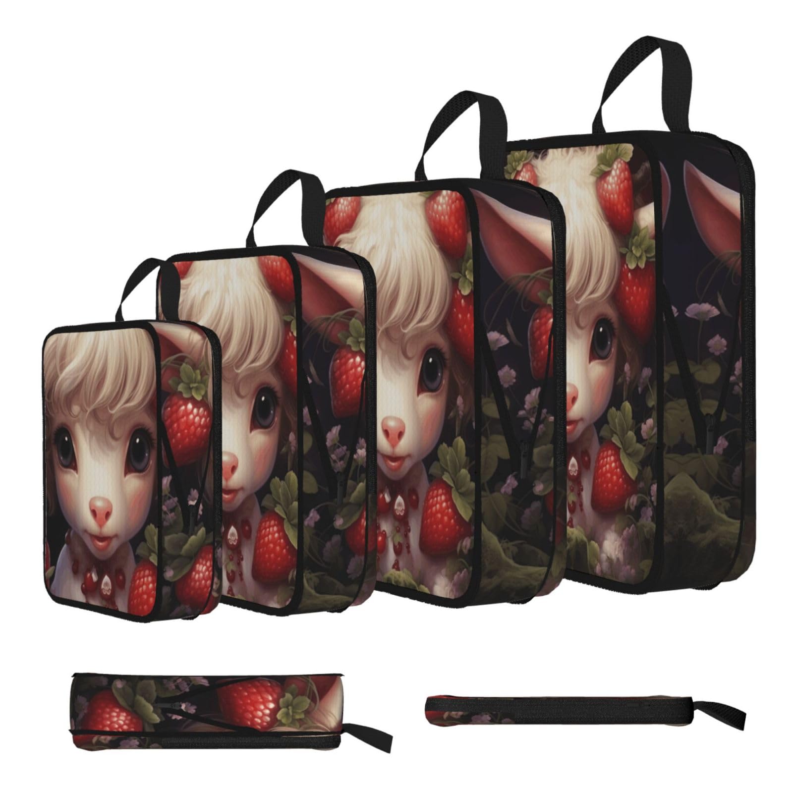 Sxzvvbn Black Baby Cow Strawberry Compression Packing Cubes 4 Piece Set
