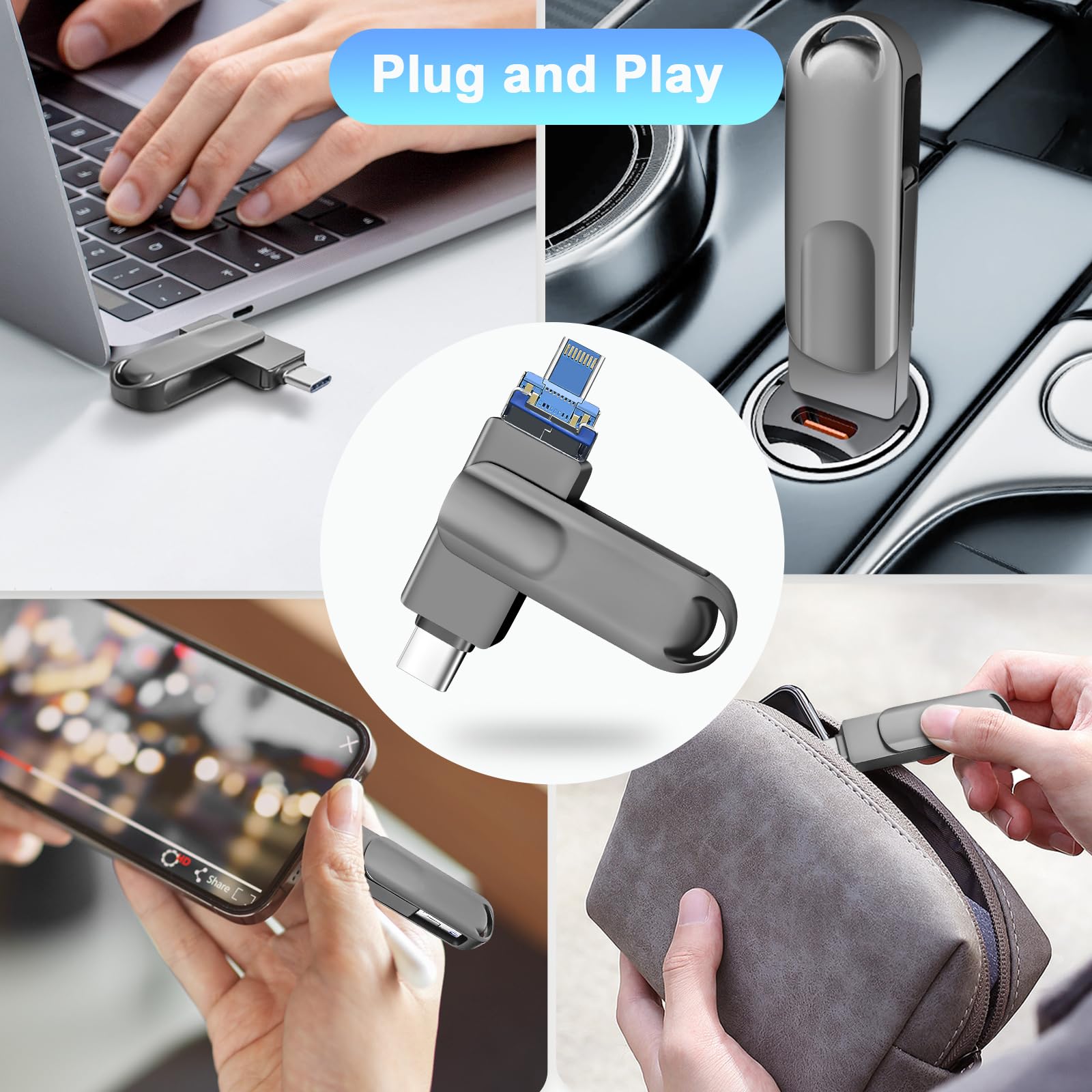 Memoria USB C 512 GB, Lightning Pendriverive 3 en 1, USB 3.0 Photostick,Tipo C Memoria Externa para Phone/Pad/Android/Mac/PC (512, GB) — view 6