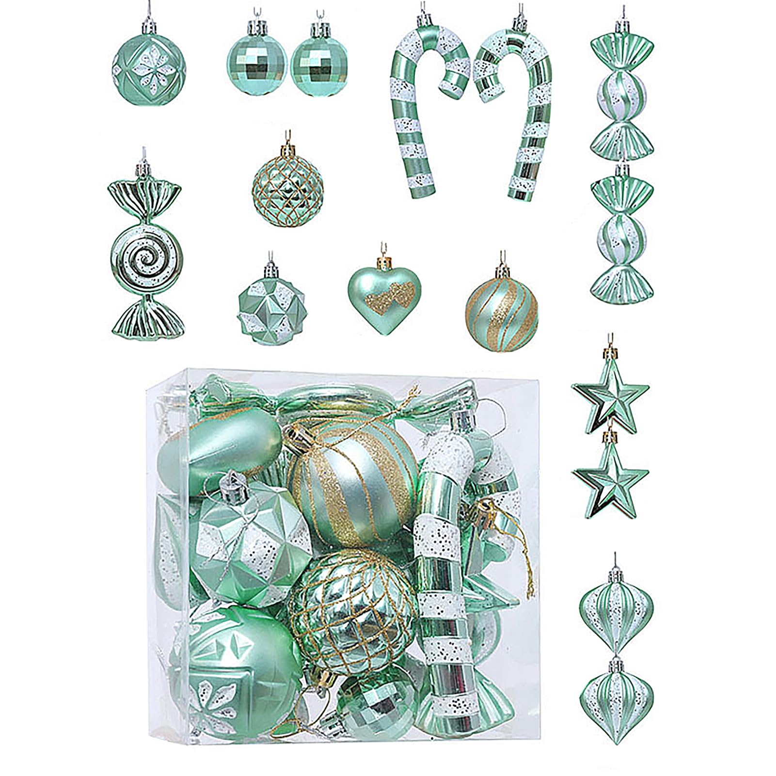 Pcscevcr 16Pcs Christmas Ball Ornaments, Shatterproof Christmas Tree Candy Cane Lollipop Hanging Baubles Pendants, for Xmas Tree Wreath Party Decor(Mint Green)