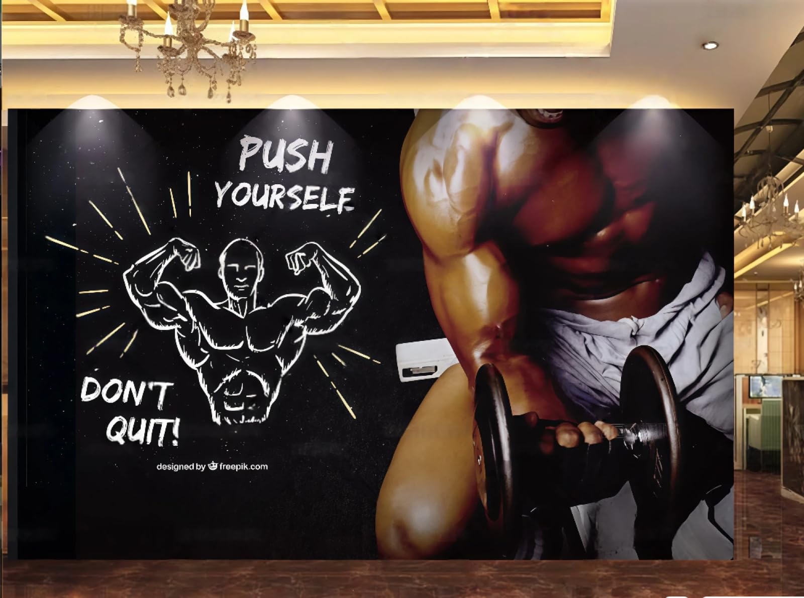 XDOUBAO Wallpaper Black Fashion Hand-Painted Sports Theme Gym Mall Afternoon Tea Western Restaurant Background Wall Wallpaper Coffee Shop Mural,3D,300x210cm