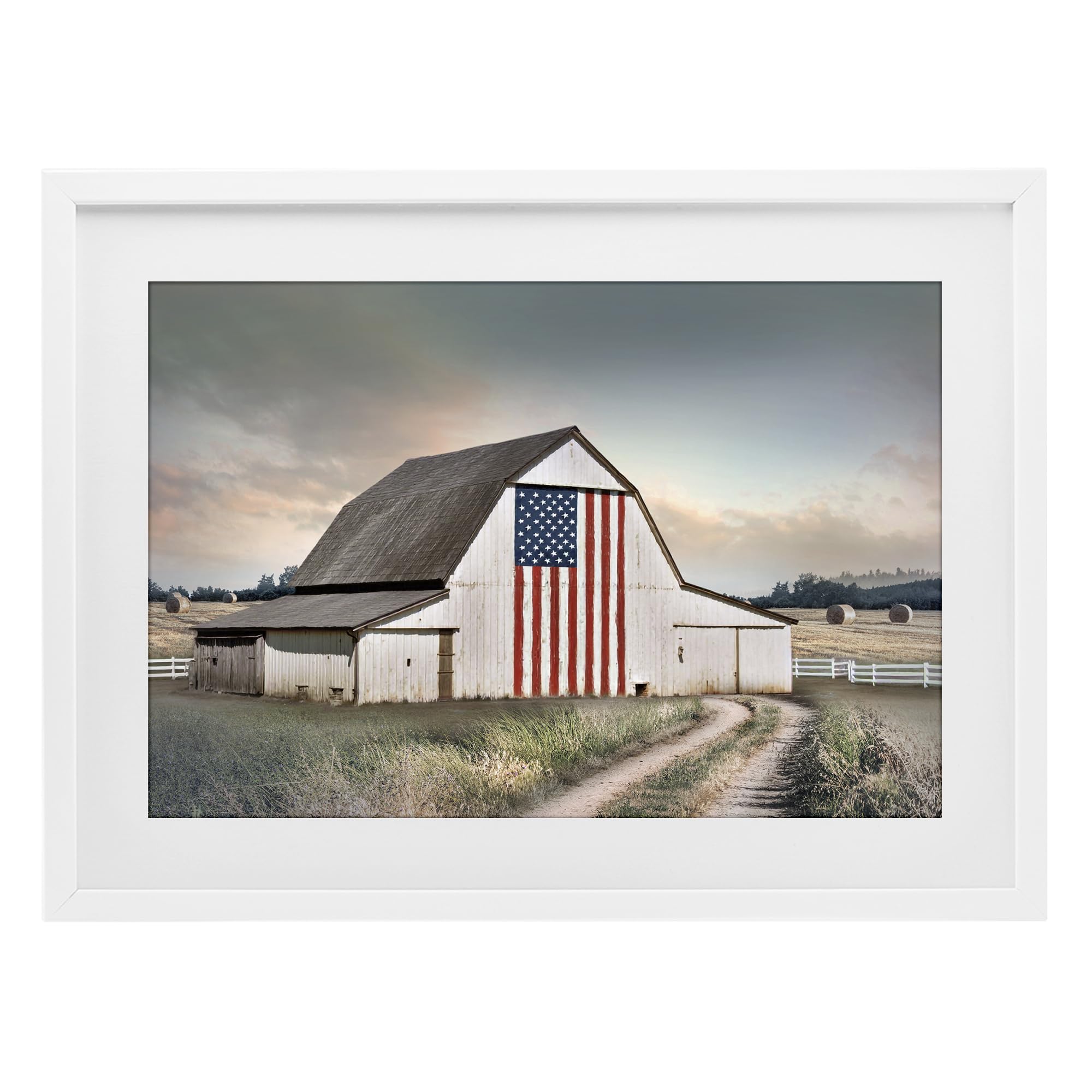Stupell Industries Coastal White (Textured) 'Land That I Love Barn'| Framed Print Under Glass
