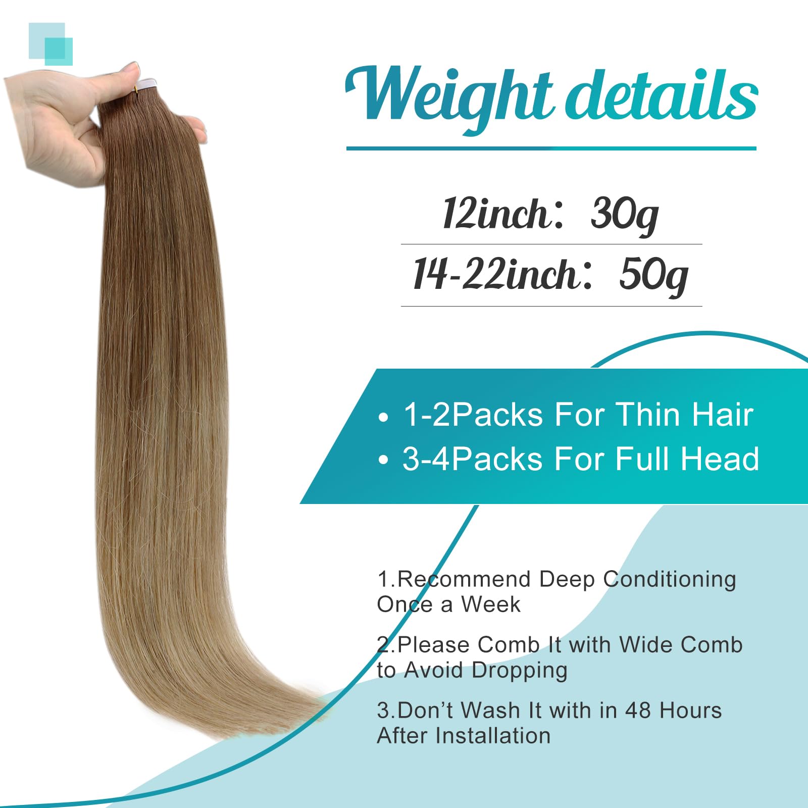 Fshine Adesive Extension Capelli 50g 35CM 20Pcs Extension Capelli Veri Biadesive Balayage Marrone Cioccolato A Biondo Sporco Extension Invisibili Capelli Biadesive Tape Human Hair Extension #10/14