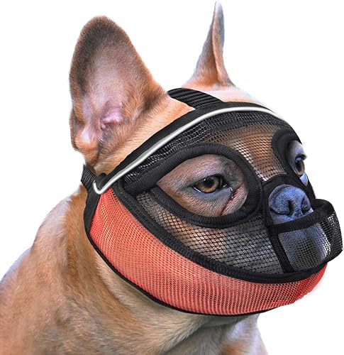 Bozal corto para perro, bozal ajustable para perros grandes de cara plana, guía de boca de malla, brillo nocturno, para Shih Tzu, Bulldog inglés,