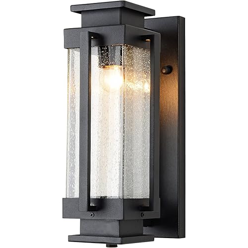 Dusk to Dawn Outdoor Wall Lanterns Large Exterior Porch Lights Wall Mount IP65 Waterproof Outdoor Sconces with Seeded Glass Outside Wall Lamp for House Garage Front Porch Patio