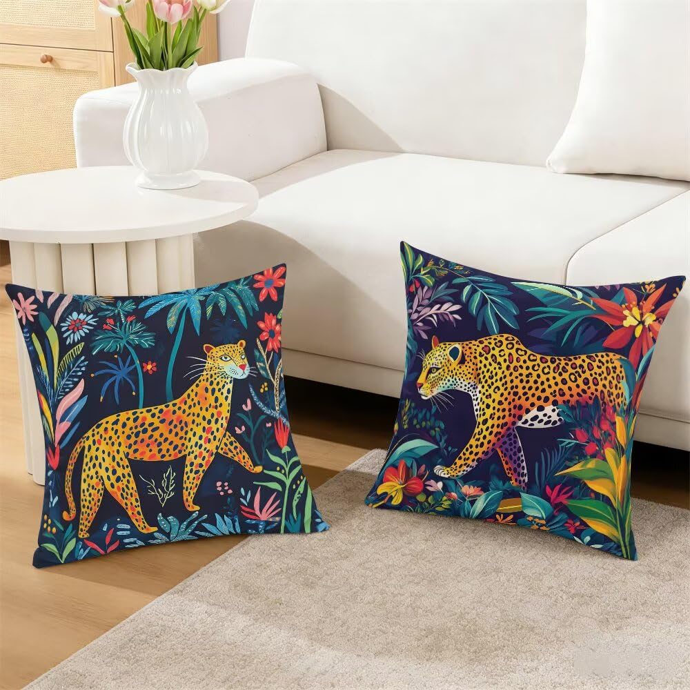 Federe Cuscini Divano 60x60 cm Federe Morbido Copricuscini Animali in Velluto, 2 Pezzi Copri Cuscini per Divano Nordico Decorativi Federa Cuscino Giungla Leopardo per Camera da Letto Soggiorno (IU33)