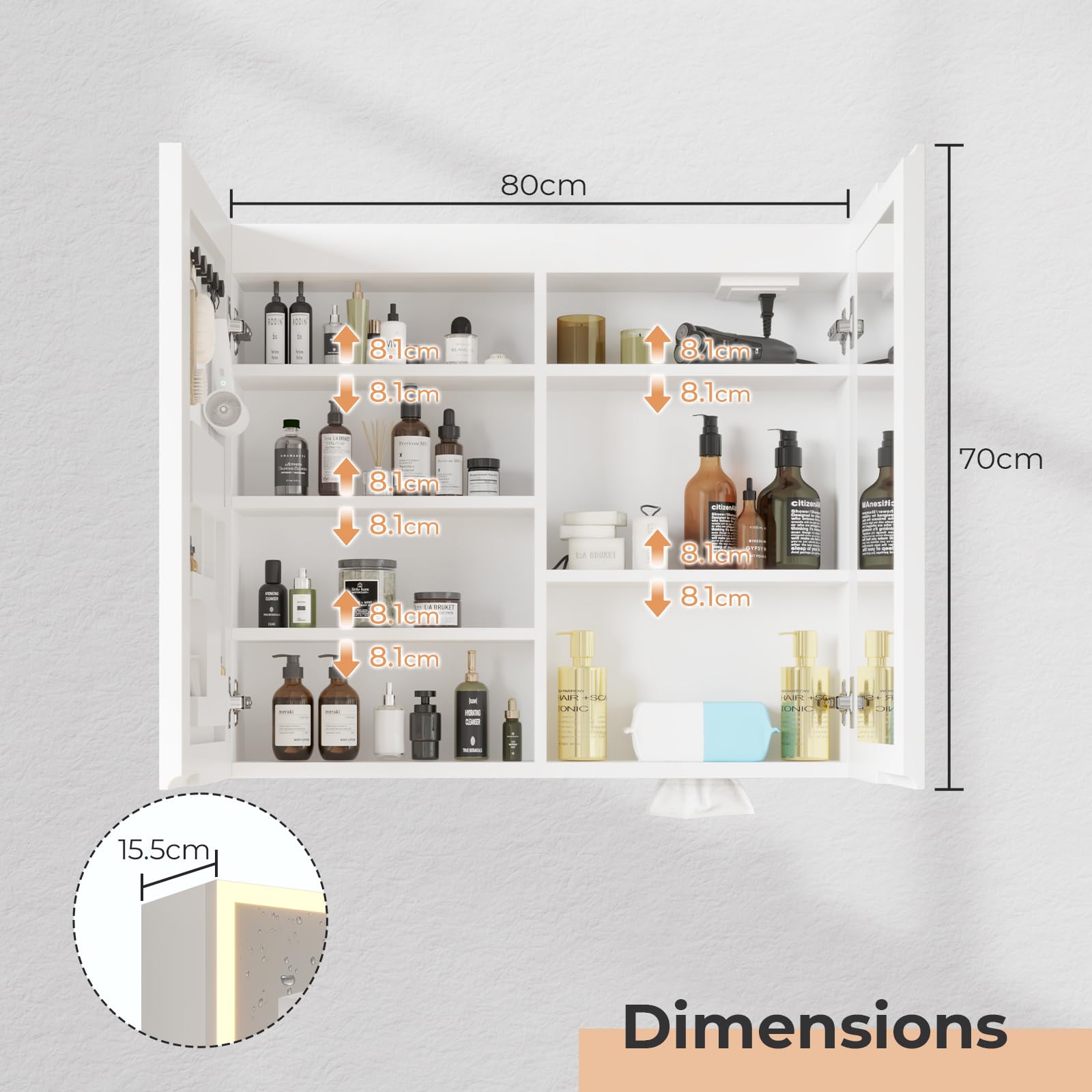 LEADZM LED Beleuchtetes Badezimmer Medizin Spiegel Kabinett Stufenloses | Stromausfallspeicher, Steckdosen & 2 USBs (80 x 70 m)