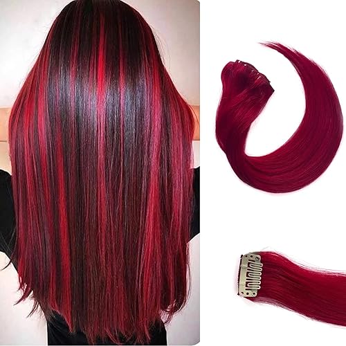2 extensiones de cabello rojo con clip de 16 pulgadas, extensiones de cabello largo liso con clip, extensiones de cabello coloridas, accesorios para
