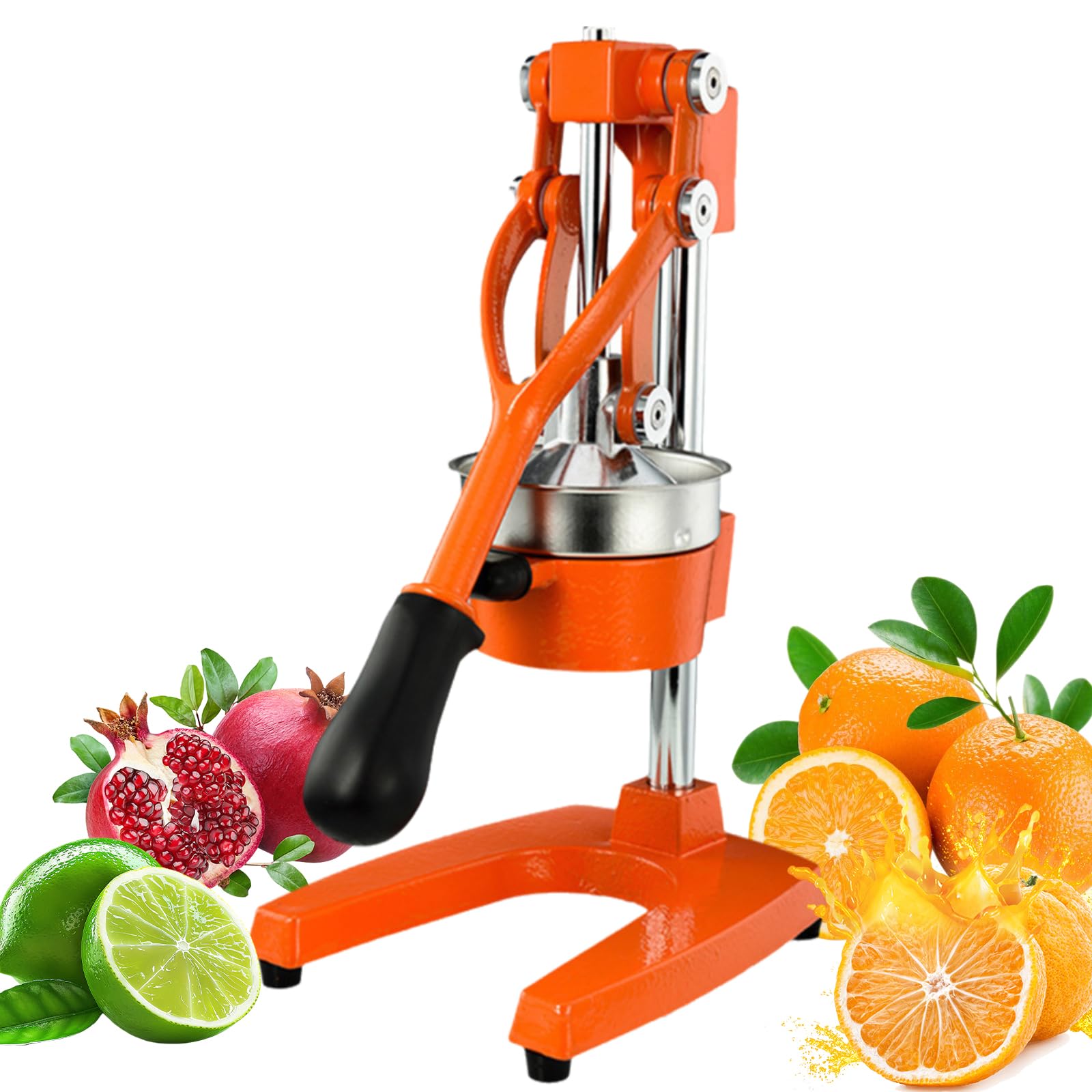 Manuelle Handpresse Zitruspresse, Heavy-Duty Obstpresse aus 110 mm Edelstahl mit 20 mm Auslass, Hebel Orangen- und Zitronenpresse, Abnehmbarer Trichter für Heim- und Gewerbliche Nutzung orange