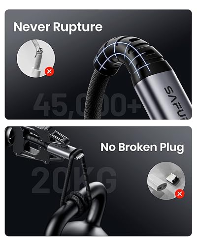 Miniatura 5 de SAFUEL - Cable Lightning Apple 2 unidades de 6.6 pies Cable de carga rápida de 45 W, cable largo de nailon trenzado tipo C, adecuado para iPhone 14,