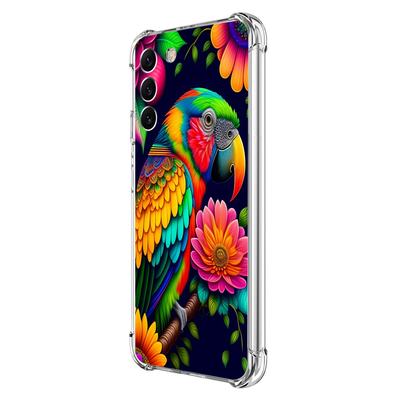 Beaucov Galaxy S23 Plus Case,Colorful Floral Parrot Flowers Drop Protection Shockproof Case TPU Full Body Protective Scratch-Resistant Cover for