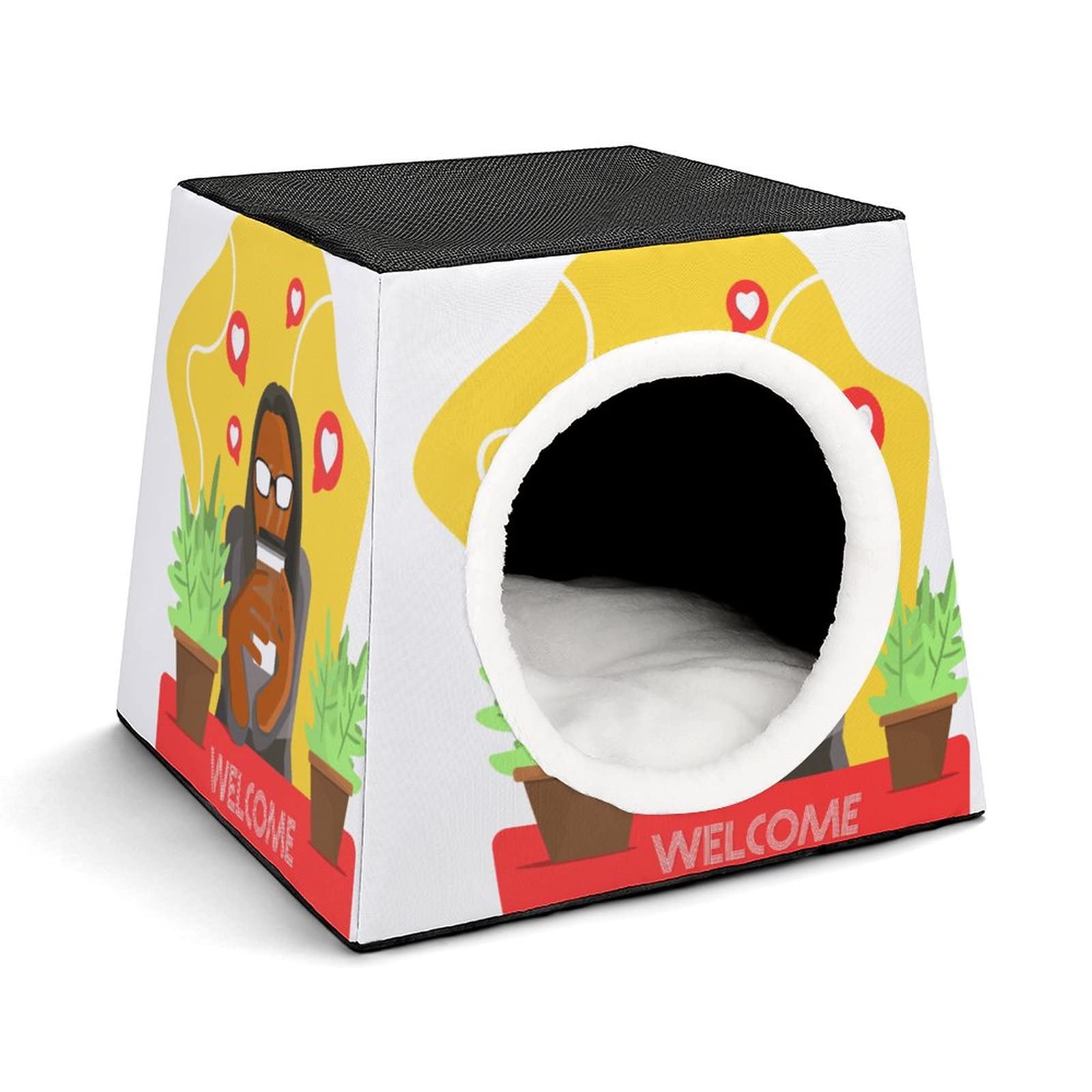 Casa para Gatos y Perros Pequeños Lindo Cama y Sofá para Mascotas Antideslizante con Cojín Suave Trabajador Bebiendo café
