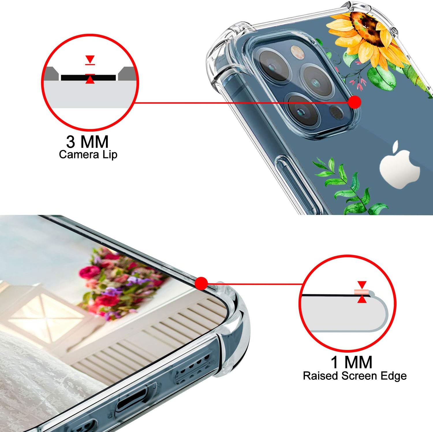 hepix iPhone 12 Pro Max Clear Case 6.7 inch 2020, Sunflower Floral Transparent Flexible Soft TPU Ultra-Thin Cover Flower Bumper Protective Anti-Scratch Camera Protection
