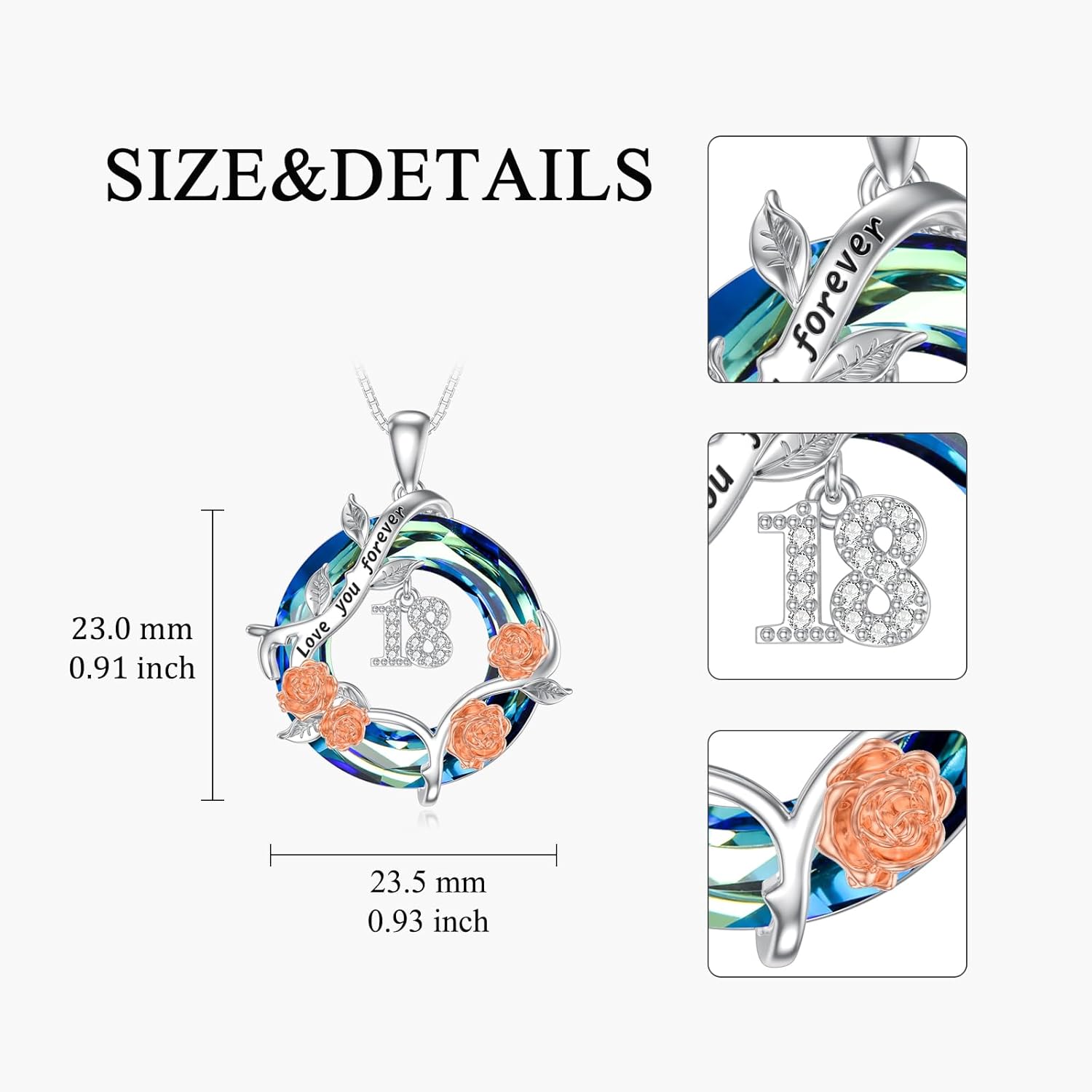 PELOVNY 16 18th Birthday Necklace for Women 925 Sterling Silver Rose Flower Love You Forever Crystal Pendant Jewelry Christmas Gifts for Daughter Granddaughter Wife - Image 5