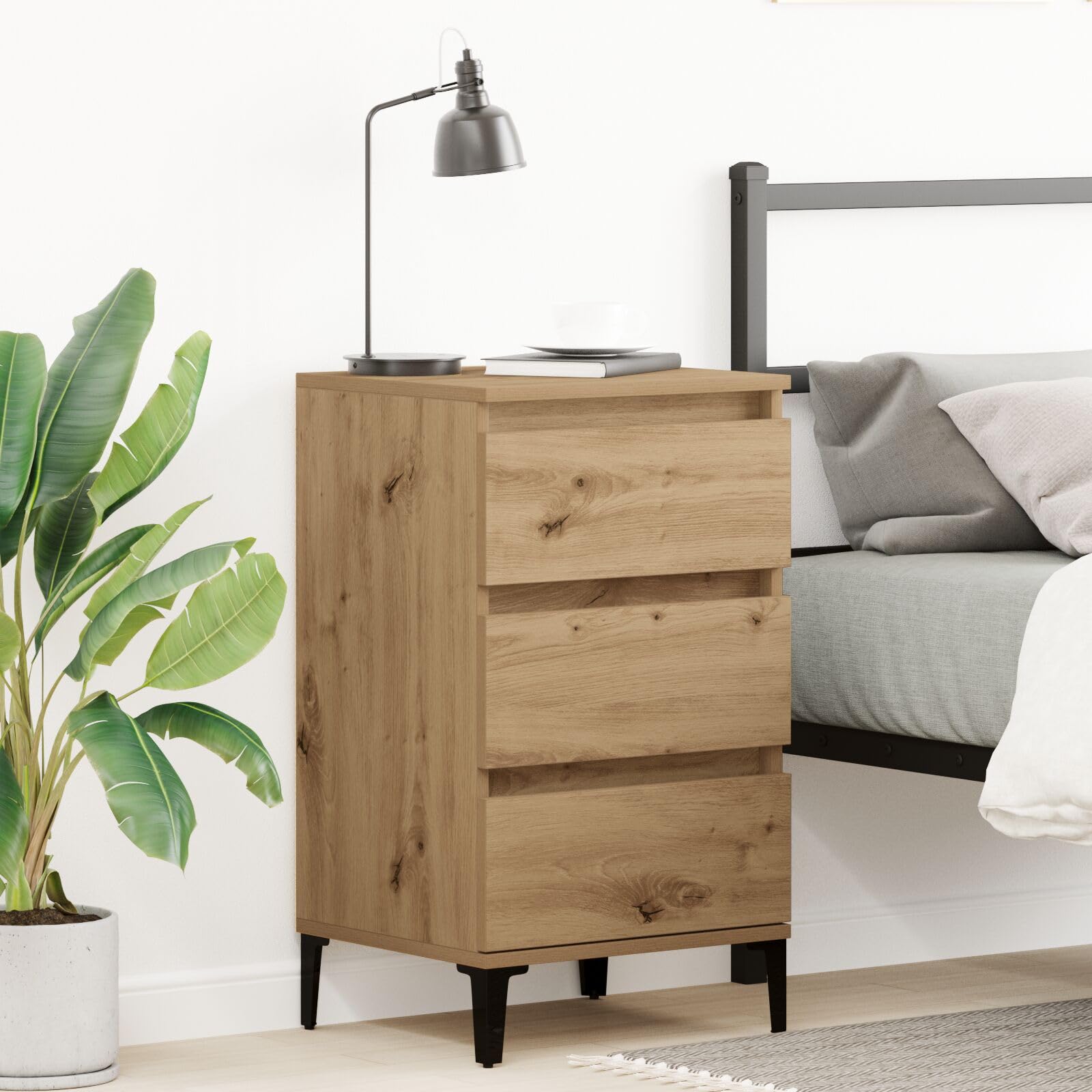 SXZenSpace 863438 Bedside Cabinet Artisan Oak 40x35x70 cm Engineered Wood Tables Drawers Side End Table Nightstand Storage Organizer Home Stand for Bedroom