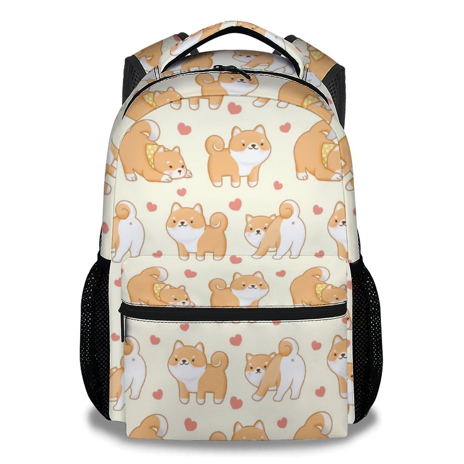 UNIKITTY Shiba Inu Backpack for Girls Boys, 16 Inch Yellow Dog theme Backpacks with Adjustable Straps, Cute, Large Capacity Bookbag for Kids School