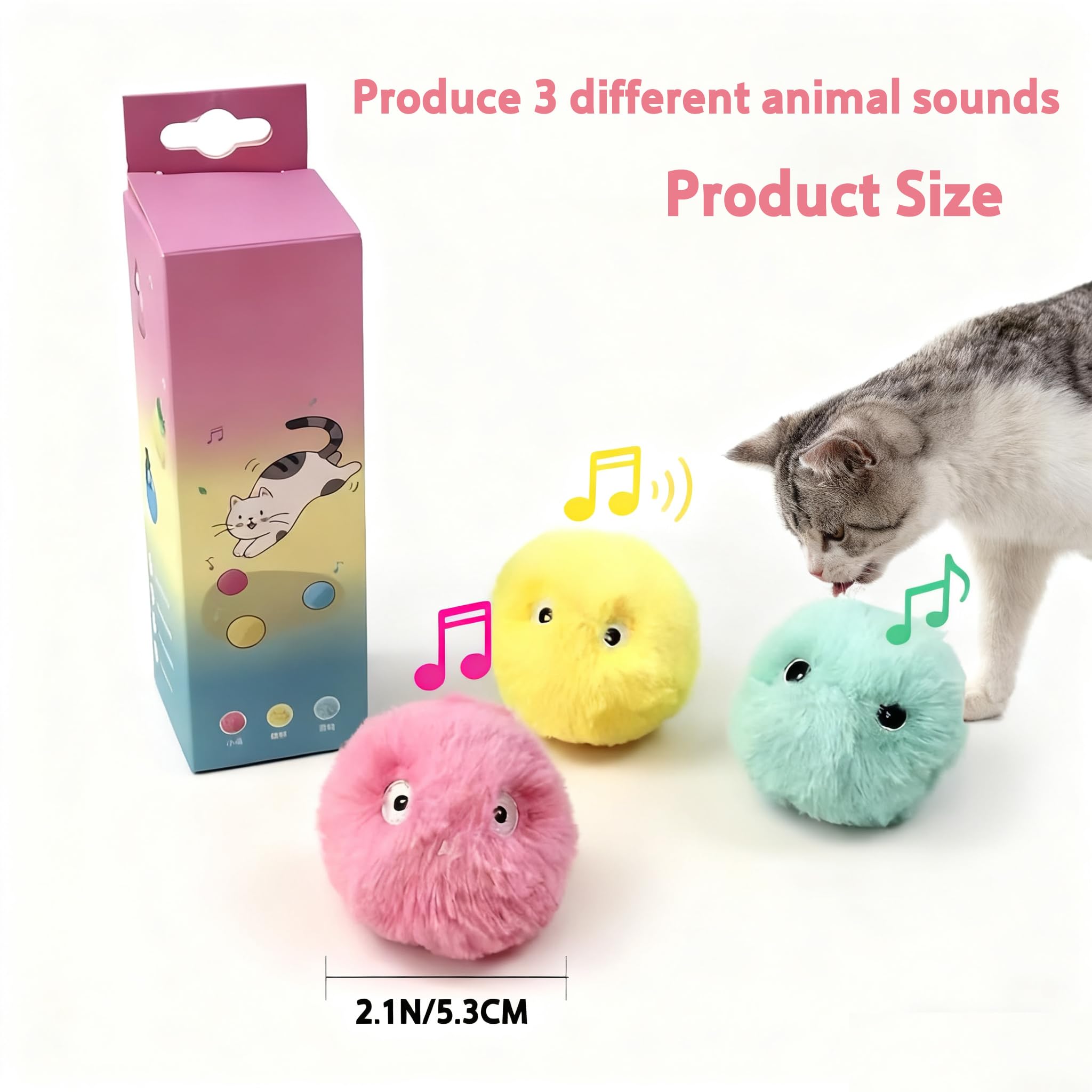 Chirping Cat Toys 3 Pack - Realistic Bird, Cricket & Frog Sounds - Interactive Cat Balls with Catnip, Durable Wool Toys for Indoor Cats - Image 2