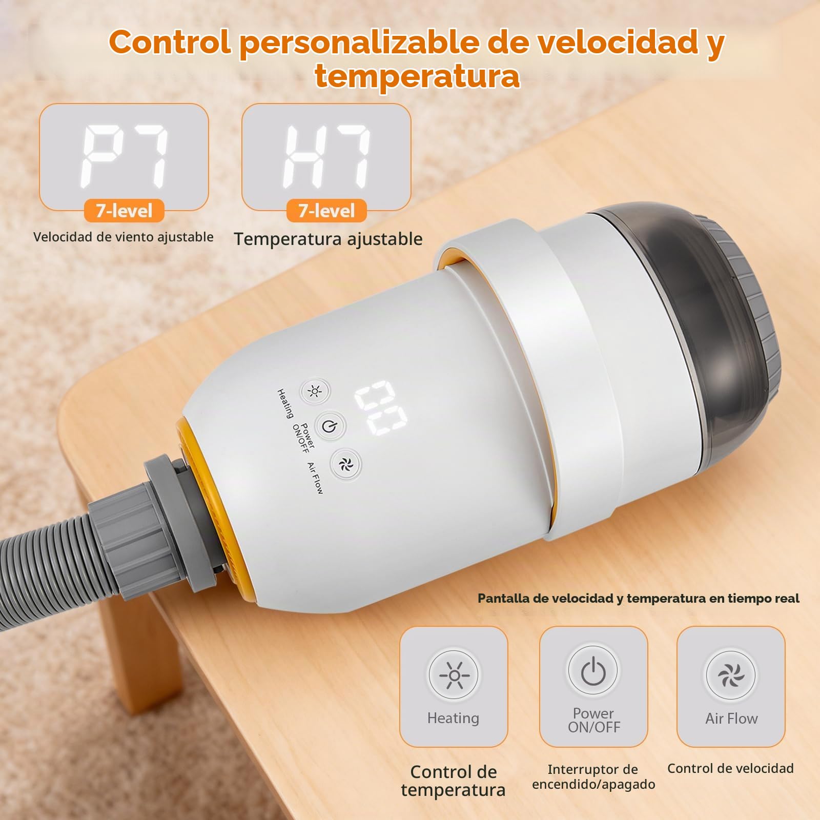 Secador para Perros 3200 W, secador de Pelo para Mascotas con 7 velocidades, 4 boquillas, Ciclo de Aire frío/Caliente, Potente soplador para Mascotas, Kit de Aseo para Perros y Gatos