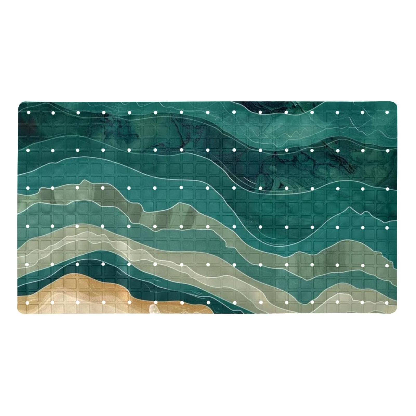 Waves Tapis de bain antidérapant en PVC Motif étoiles de mer Vert océan 38,5 x 68 cm