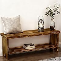 43" Solid Wood Farmhouse Entryway Bench with Storage Shelf - Rustic Vintage Bench for Bedroom, Hallway, Dining