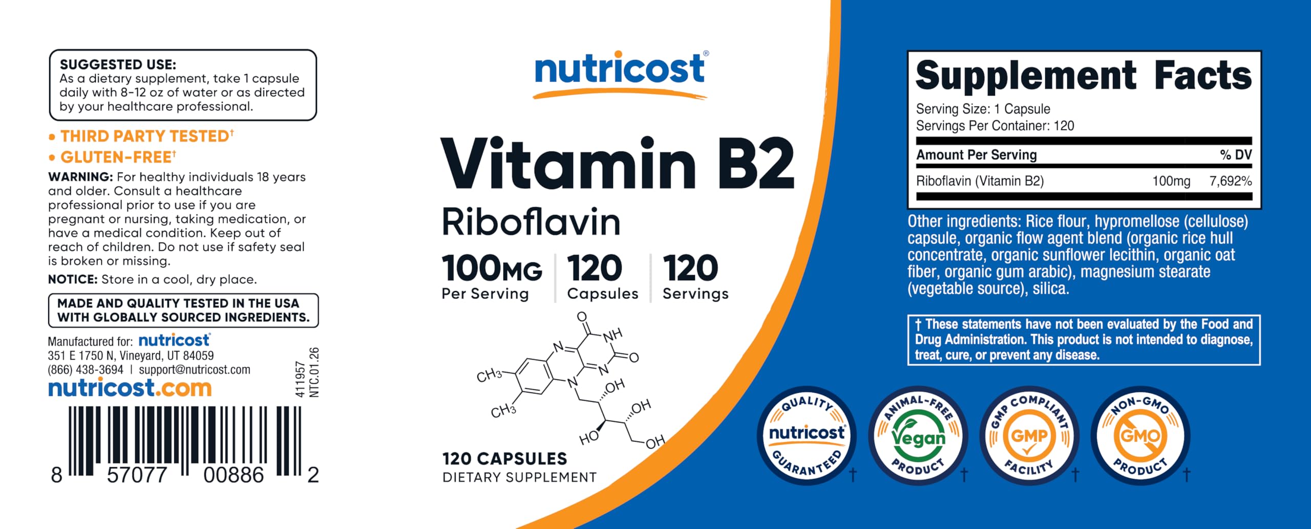 Nutricost Vitamin B2 (Riboflavin) 100mg, 120 Capsules, Gluten Free — Amazon image 6