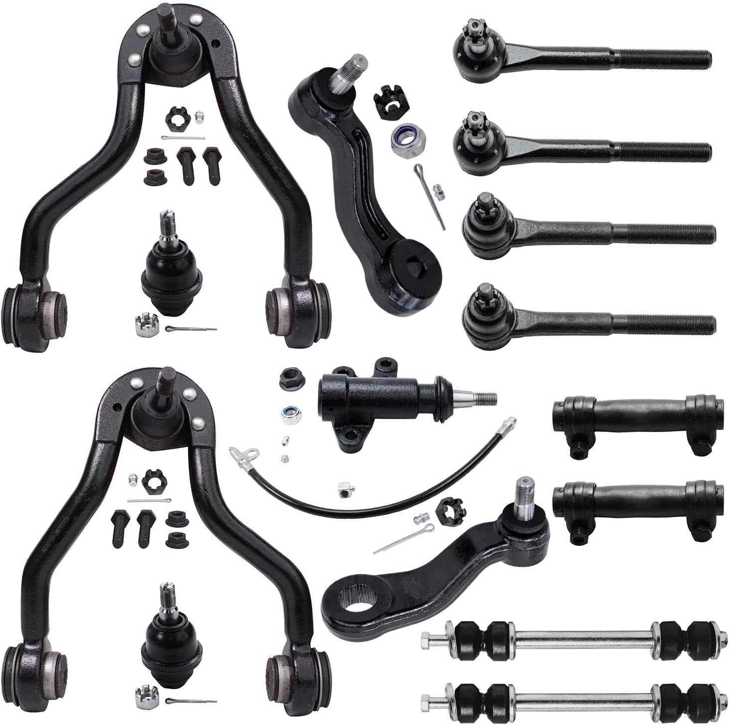 Detroit Axle - 15pc Front End Suspension Kit for 4WD GMC Chevy Tahoe Yukon K1500 K2500 Cadillac Escalade Upper Control Arms Sway Bars Lower Ball Joints Tie Rods Pitman Arm Idler Arm Bracket Sleeves
