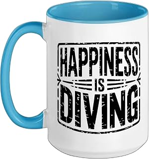 Happiness Dumpster Diving Funny Diver Quote Hobby Garbage Ceramic Mug, Blue/White, 15oz