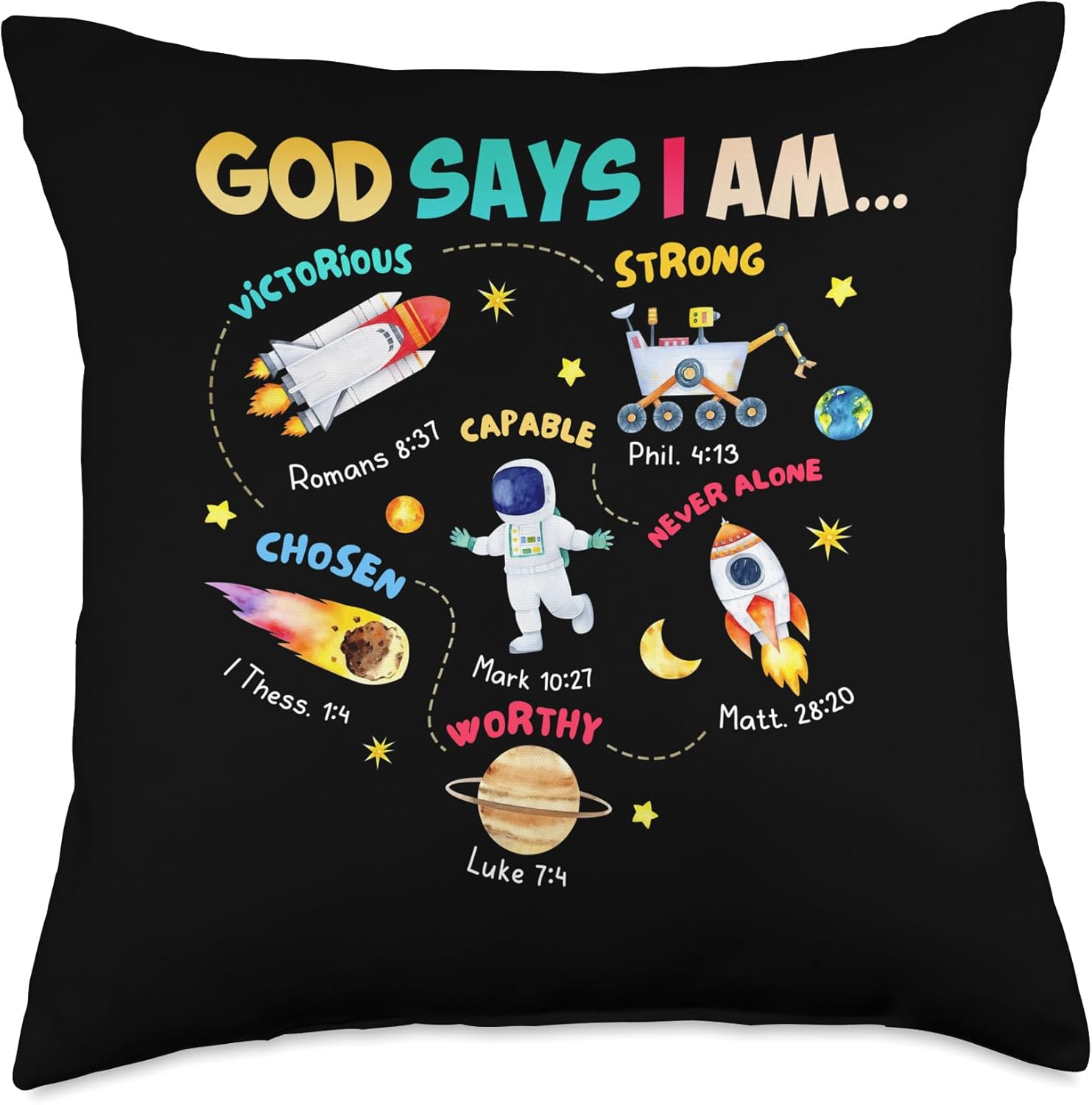 God Says I Am Outer Space Themed Bible Christian Boys Throw Pillow