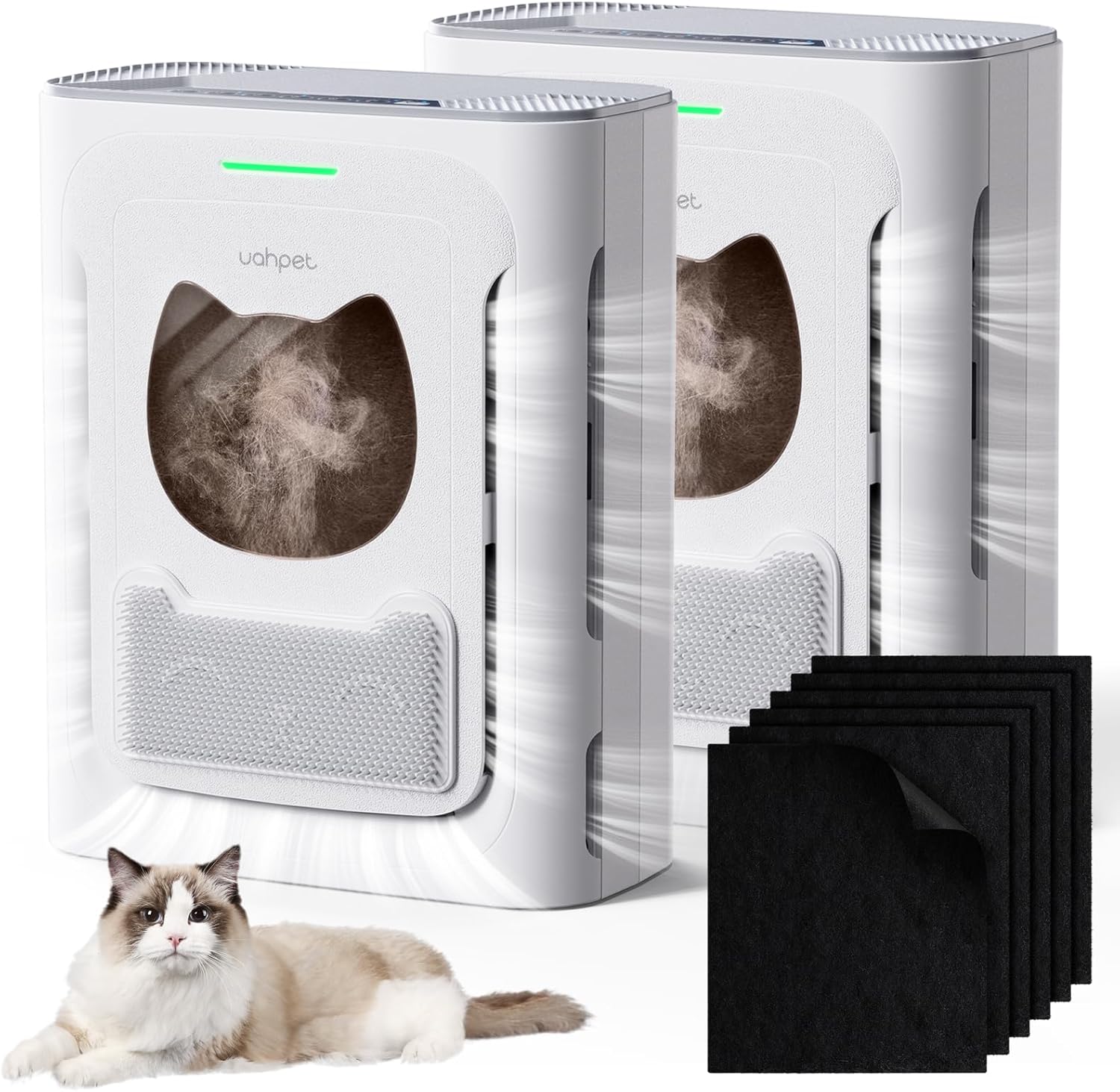 uahpet Air Purifier Slim 2-Pack (White + Gray) with 6 Washable Pre-Filters, Reduces Pet Hair, Dander, Odors & Dust