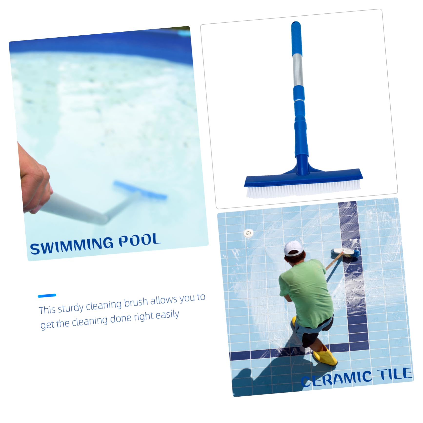 Brosse de Piscine en Aluminium et Abs Robuste Bleue Manche Télescopique pour Nettoyage des Murs et Carrelages de Piscine