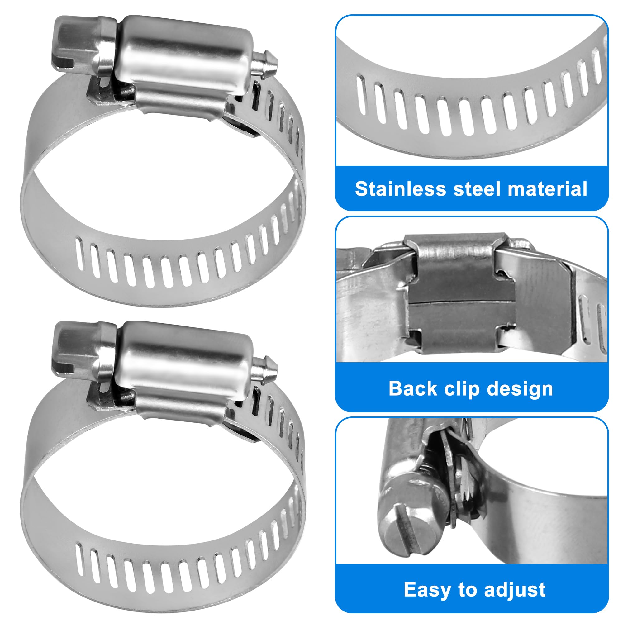 Confezione da 4 tubi flessibili per piscine fuori terra, 3,2 x 149,9 cm, ricambio per pompa per piscina, con 8 morsetti in metallo, per pompa filtrante per piscina