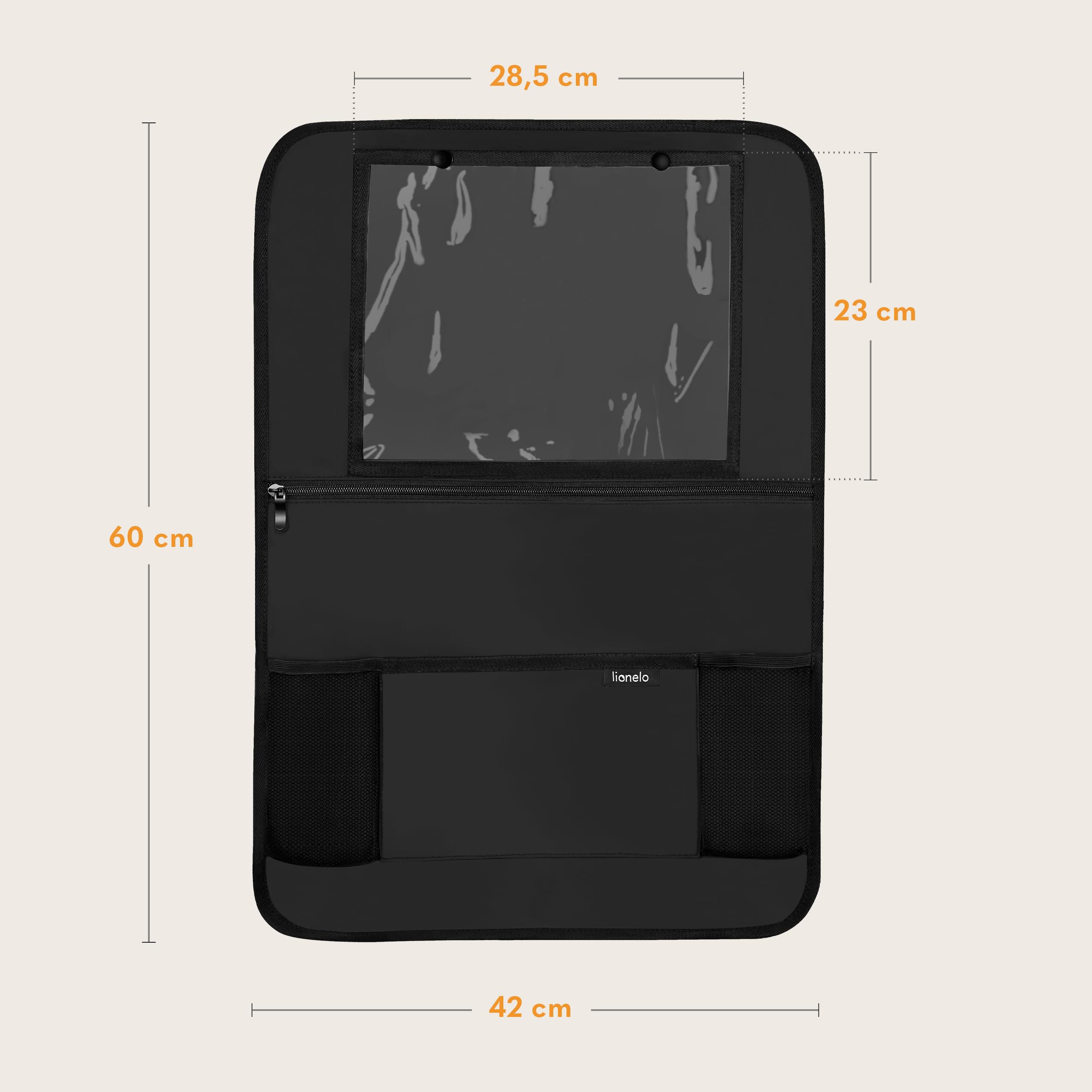 LIONELO SEATORGANIZER Uniwersalny Organizer na Fotel Samochodowy dla Dzieci, Wodoodporny Ochraniacz na Oparcie Fotela, Organizer na Tablet 13 cali, 5 Kieszeni, Szybki Montaż