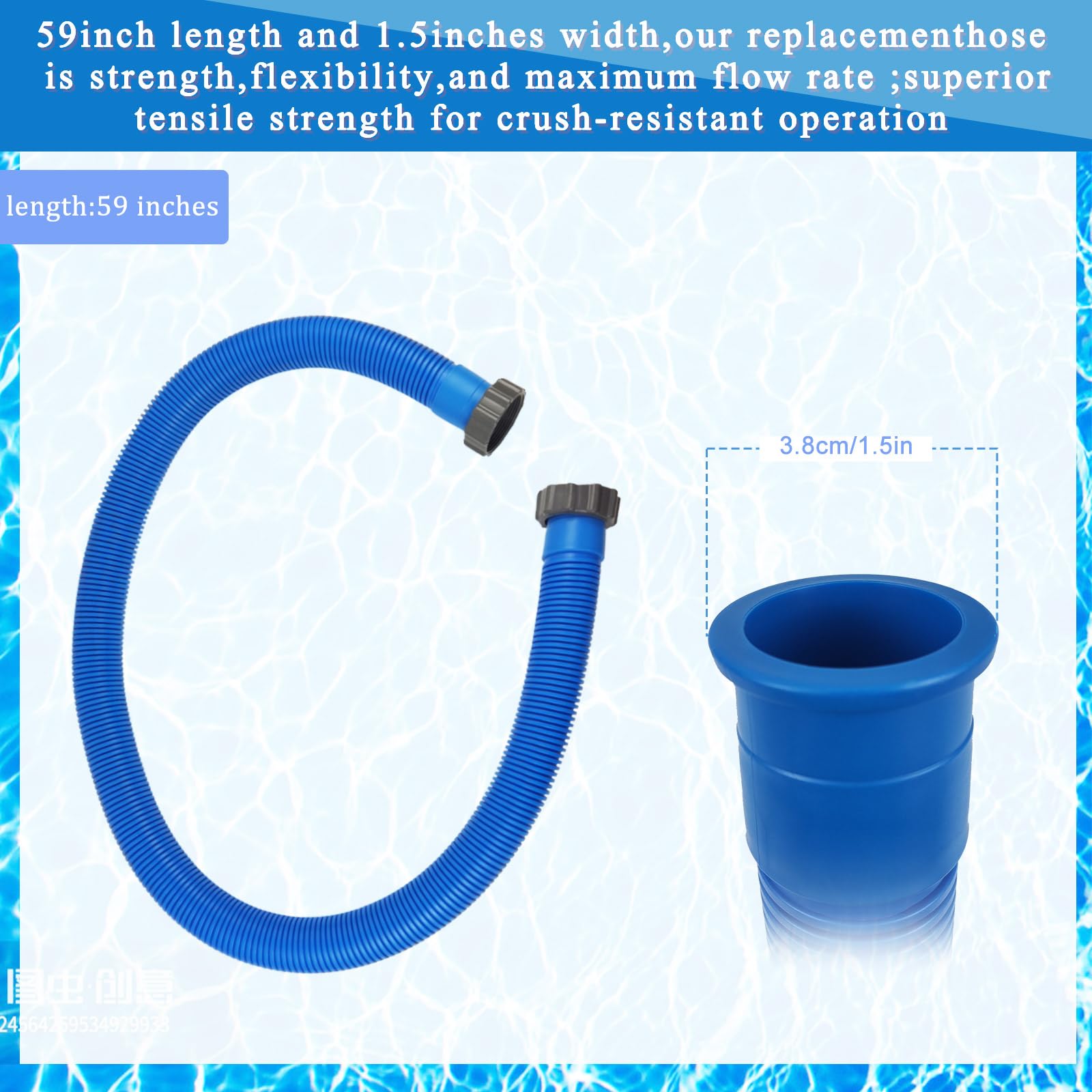 Paquete de 2 mangueras de repuesto de bomba de piscina de 1.5 pulgadas de diámetro para piscinas sobre el suelo, manguera de bomba de piscina de 59 pulgadas de largo, accesorio de repuesto para bombas