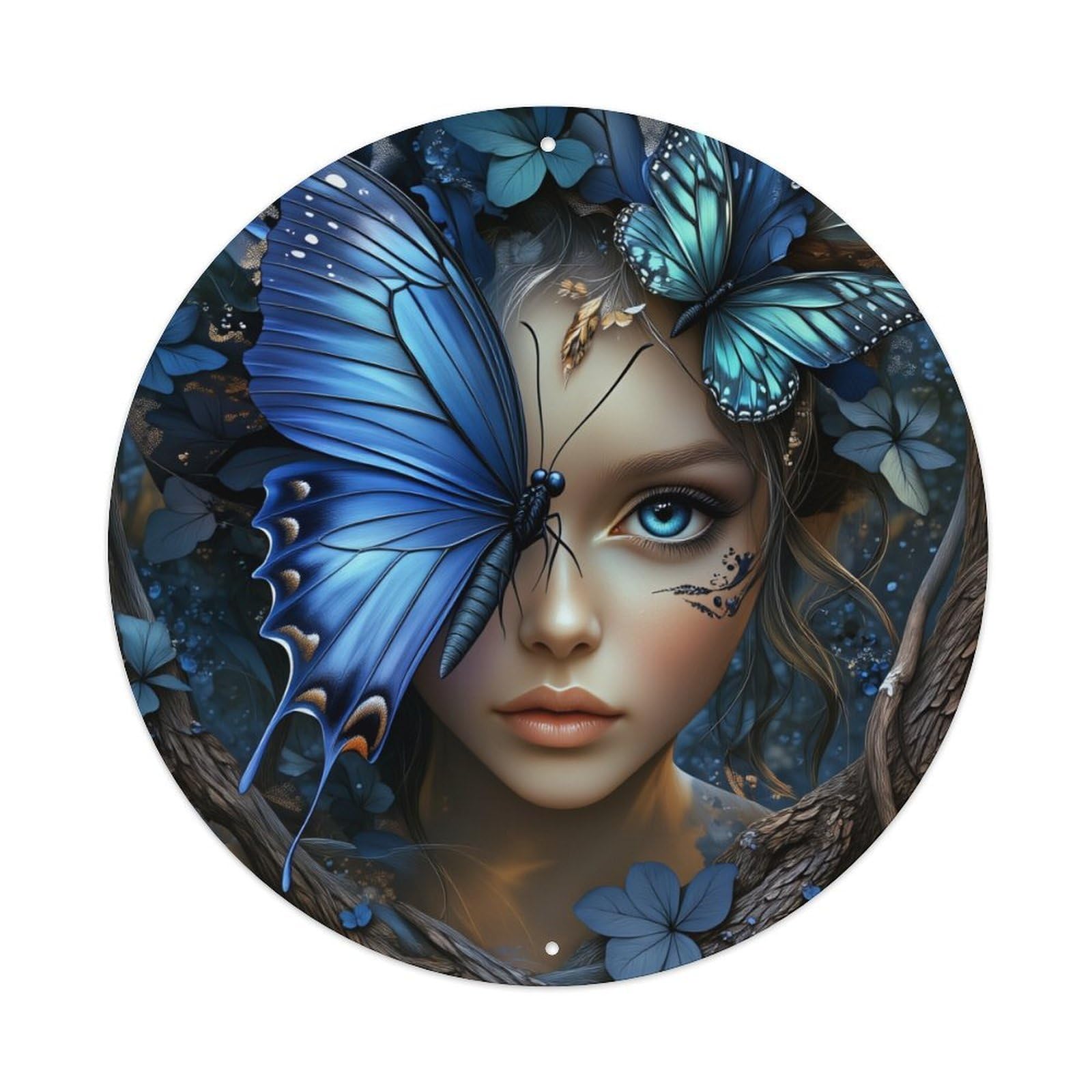Jdfenggu Vintage Blue Butterfly Floral Fantasy Art Retro Metal Tin Sign, Metal Poster For Bar, Home, Man Cave, Kitchen, Laundry Room Art Decor 8X8 Inch