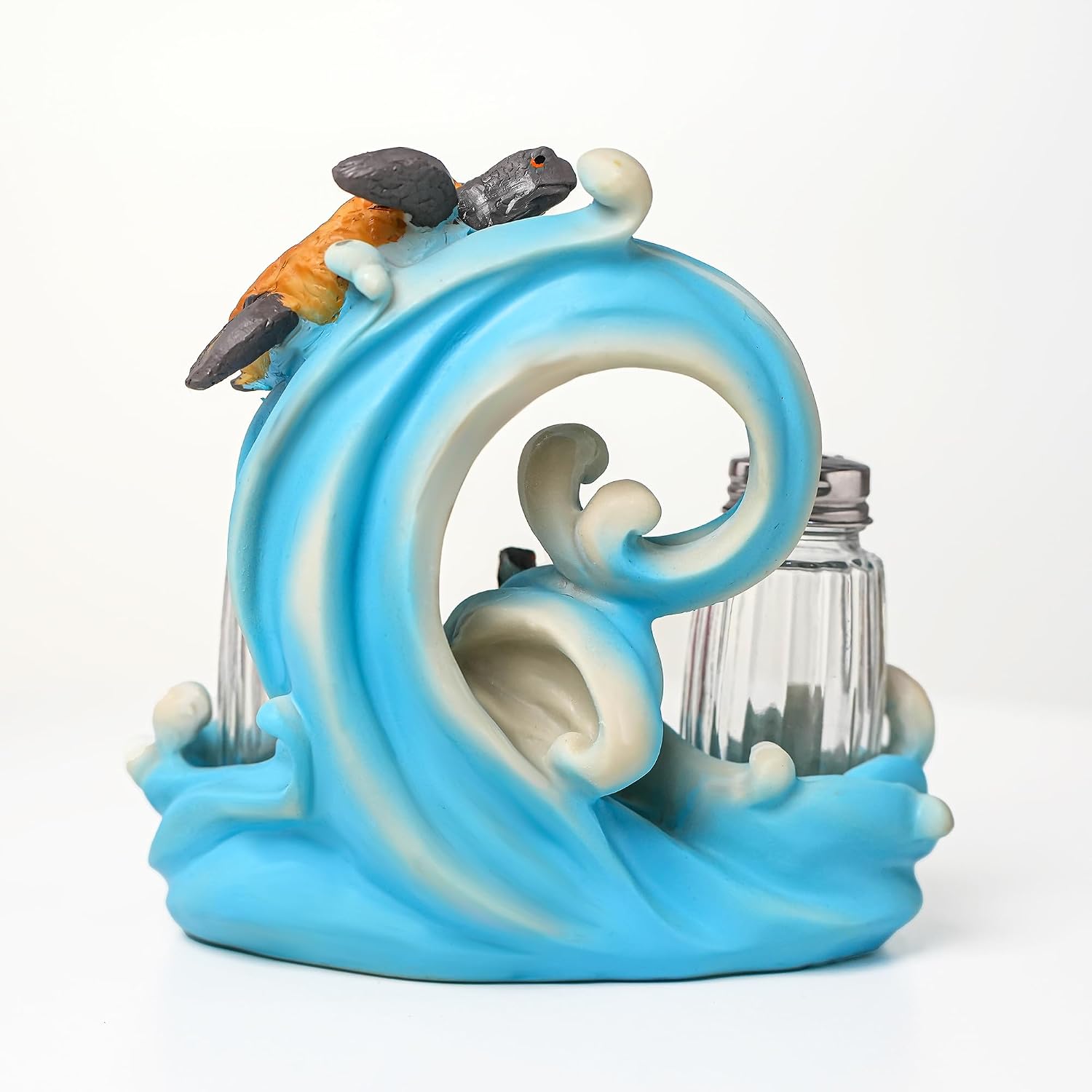 Farmhouse Kitchen DéCor Salt And Pepper Shakers Set - Salt And Pepper Dispenser with Resin Ocean Sea Turtle Figurine And Statues Holder - Elegant Glass Spice Jars