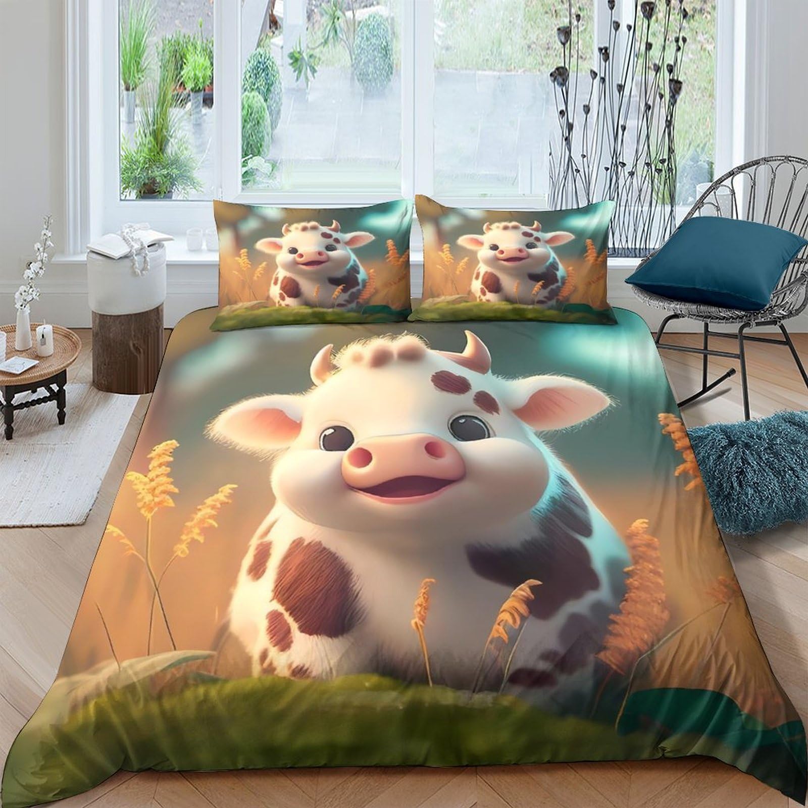 Ctjqhvkz Style-3 3D Printed Cute Cow Fitted Sheet Microfiber Soft Cartoon Pasture Bed Cover For Bedroom Guest Room Dorm Mattress Decor Single（135X200cm）