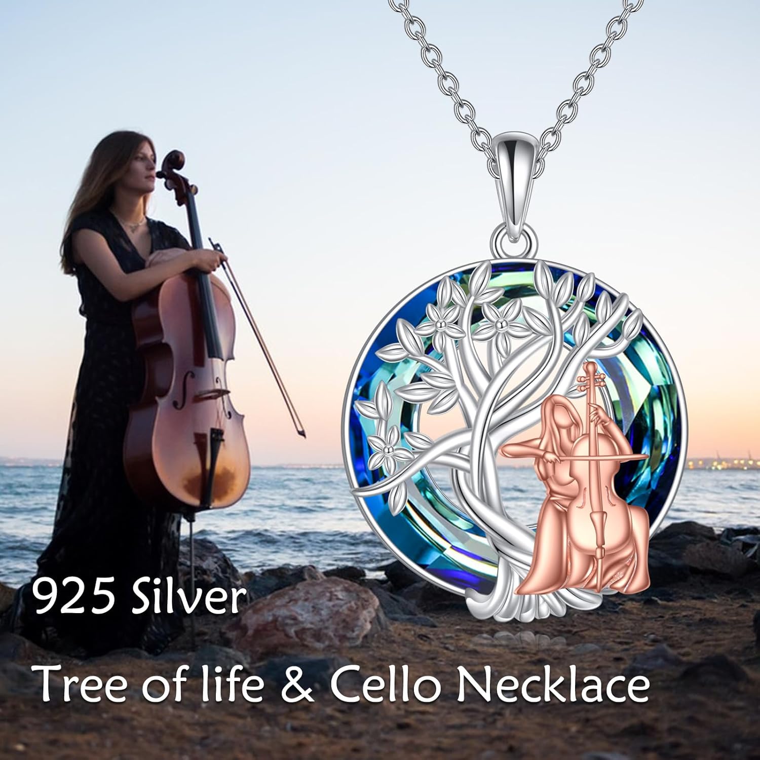 YFN Tree of Life Necklace Sterling Silver Crystal Jewelry Graduation Birthday Gifts for Women