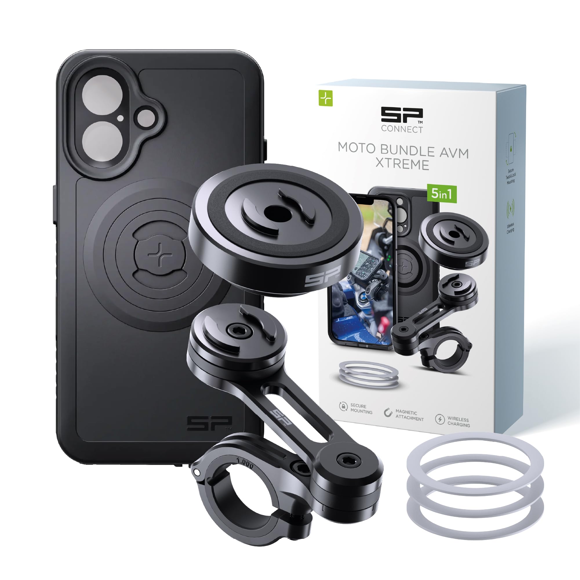 SP CONNECT Moto Bundle II AVM Xtreme | SPC+ | uchwyt kompatybilny z iPhone 17 | uchwyt na telefon komórkowy do motocykla | uchwyt na telefon komórkowy | akcesoria tłumiące wibracje do skuterów